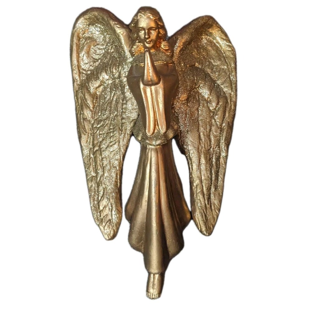 Vtg Blow Mold Gold Angel Christmas Decoration 11" Hanging Praying Glitter